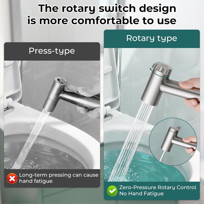 BDJM Handheld Bidet Sprayer for Toilet, Adjustable Water Pressure Control Rotary Switch with Bidet Hose, Exclusive Single Nozzle High Pressure Mode for Cleaning Stubborn Stains, Brushed Nickel - Image 5
